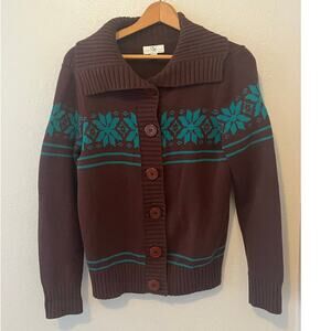 Women's Studio Works Brown & Teal Button Down Cardigan Sweater Size PL